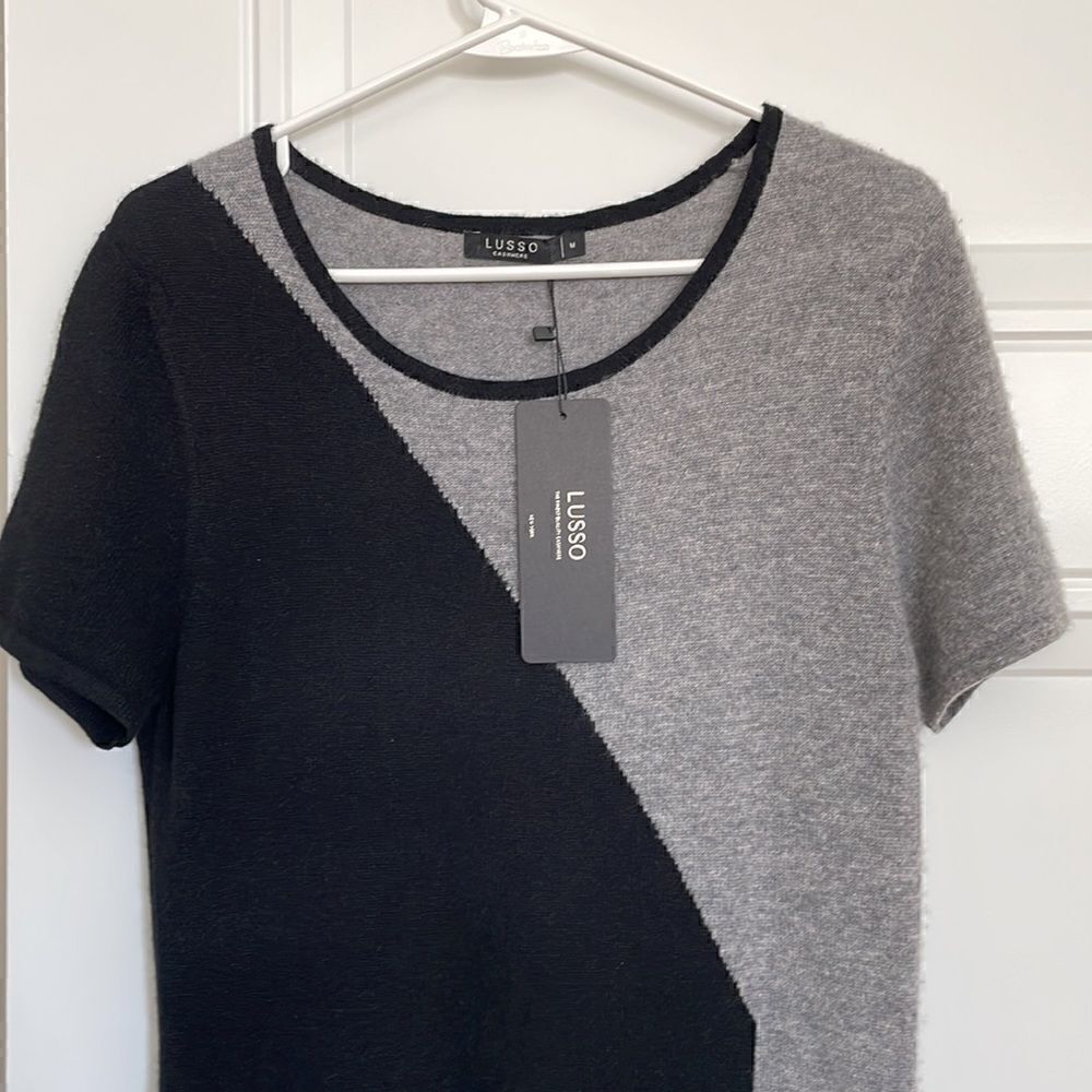 New Lusso Colorblock Cashmere Sweater Dress - Picture 2 of 5